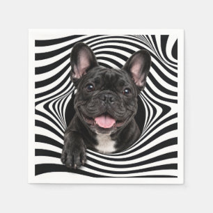 Servilleta De Papel Bulldog Francés en Agujero Abstracto de Rayas