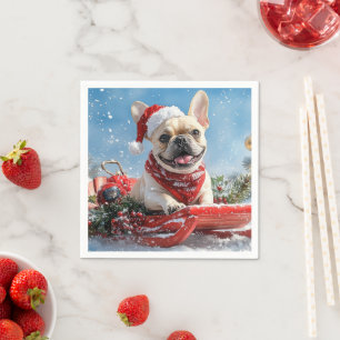 Servilleta De Papel Bulldog Francés en Trineo Deja que Nieve Navidad