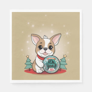 Servilleta De Papel Bulldog francés gracioso Fiesta de Año Nuevo