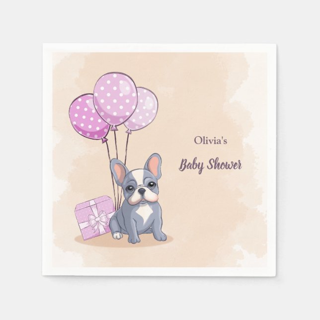 Servilleta De Papel Bulldog francés lindo cachorro globo rosa Baby Sho (Anverso)