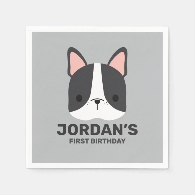Servilleta De Papel Bulldog francés lindo con nombre personalizado (Anverso)