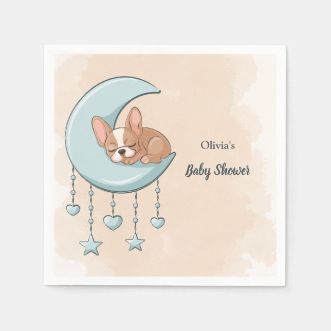 Servilleta De Papel Bulldog francés lindo con una luna azul en Baby Sh (Anverso)