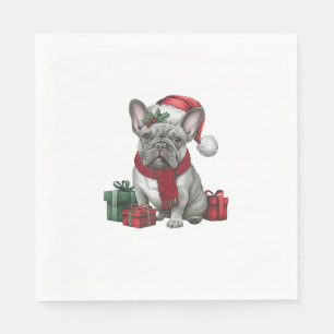 Servilleta De Papel Bulldog francés Navidad iluminando Bulldog Santa F