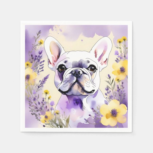 Servilleta De Papel Bulldog francés y flores silvestres (Anverso)