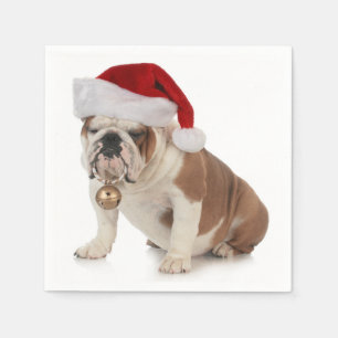Servilleta De Papel Bulldog inglés que lleva el gorra de Santa