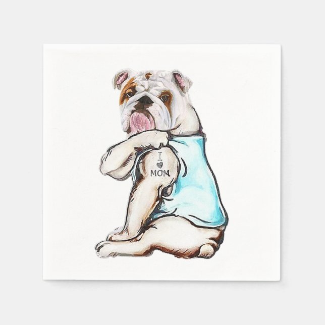 Servilleta De Papel bulldog tatuaje perro me encanta mamá mors day lov (Anverso)