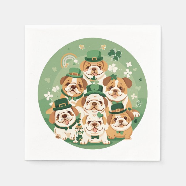 Servilleta De Papel Bulldoges en inglés del Día de San Patricio (Anverso)