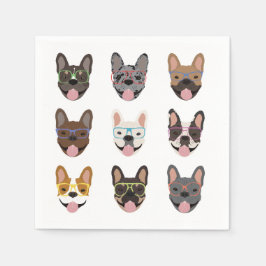 Servilleta De Papel Bulldoges franceses cortos con lentes