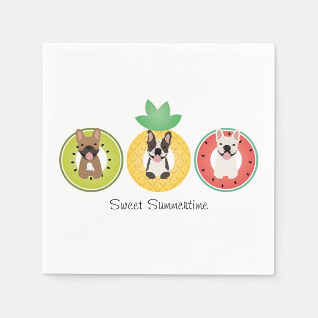 Servilleta De Papel Bulldoges Franceses En La Piscina De Frutas (Anverso)