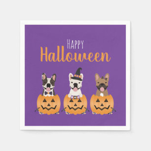 Servilleta De Papel Bulldoges franceses felices Halloween