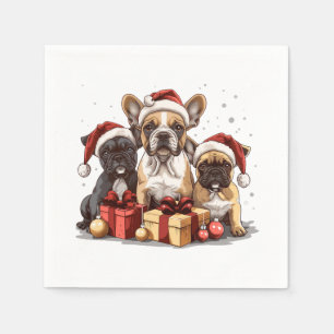 Servilleta De Papel Bulldogs Franceses de Navidad sombrero de Santa