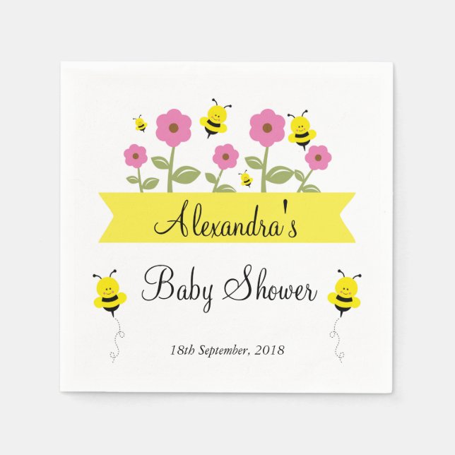 Servilleta De Papel Bumble Bee Baby Shower Napkins (Anverso)