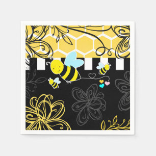 Servilleta De Papel Bumblebee Negro y Amarillo Baby Shower Moderno Chi