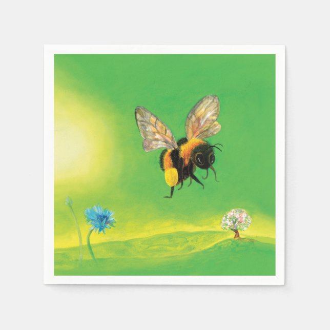 Servilleta De Papel Bumblebee volando sobre el prado (Anverso)