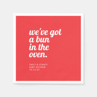 Servilleta De Papel Bun In The Oven Modern Minimal Red Baby Shower