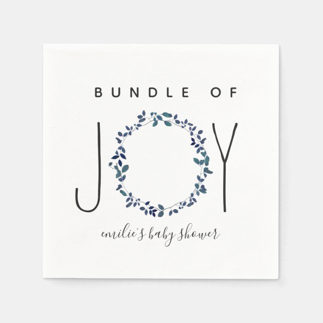 Servilleta De Papel Bundle Of Joy Blue Botanical Baby Shower (Anverso)