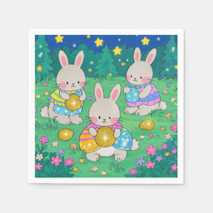 Servilleta De Papel Bunnies de Pascua con huevos de Pascua