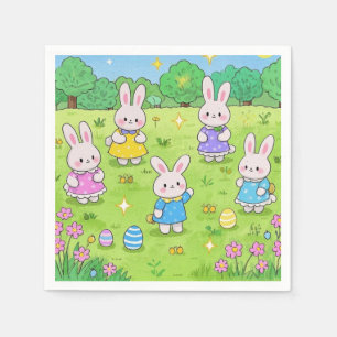 Servilleta De Papel Bunnies de Pascua escondiendo huevos en un jardín