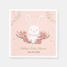 Bunny Baby Shower Paper Napkin Woodland Chica Rosa