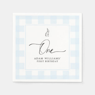Servilleta De Papel Bunny Blue Gingham First Birday Paper Napkin