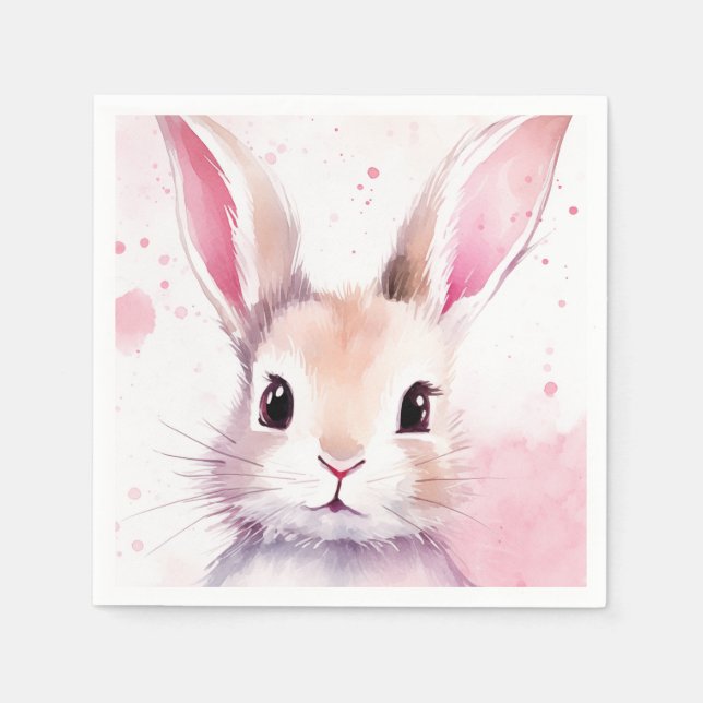 Servilleta De Papel Bunny Cute Watercolor Rosa (Anverso)