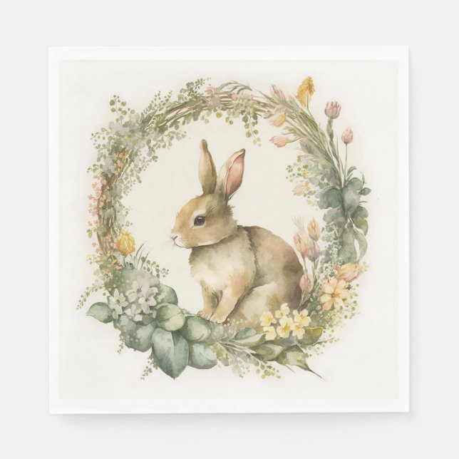 Servilleta De Papel Bunny In Floral Wreath (Anverso)