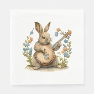 Servilleta De Papel Bunny Jugando Banjo Guitarra conejo Pascua