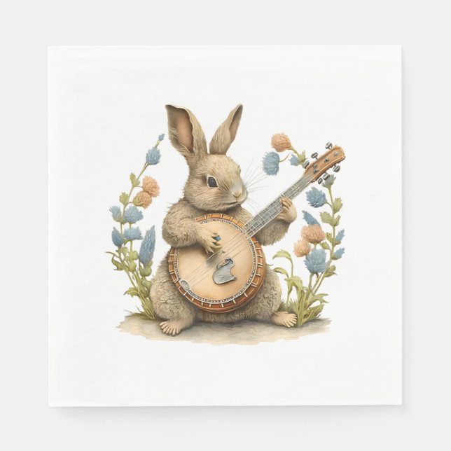 Servilleta De Papel Bunny Jugando Banjo Guitarra conejo Pascua (Anverso)
