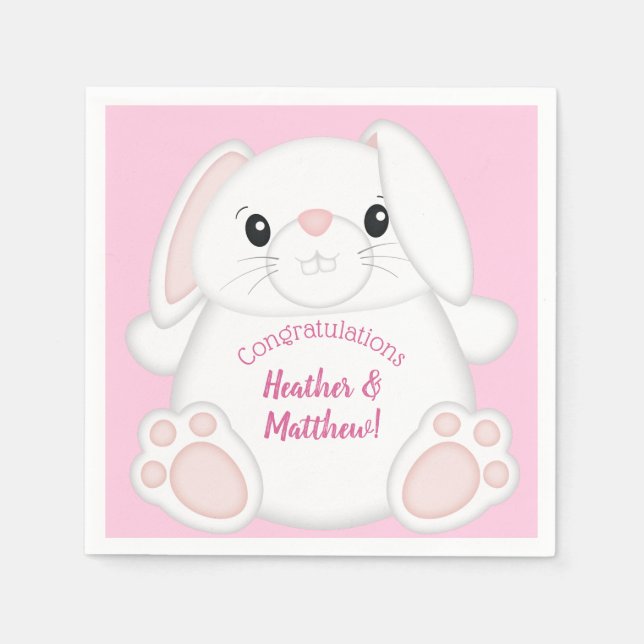 Servilleta De Papel Bunny Rabbit Baby Shower Pink (Anverso)