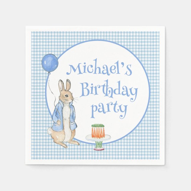 Servilleta De Papel Bunny Rabbit Blue Birday Party (Anverso)