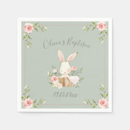 Servilleta De Papel Bunny Rabbit Watercolor Sage Green Baby Shower