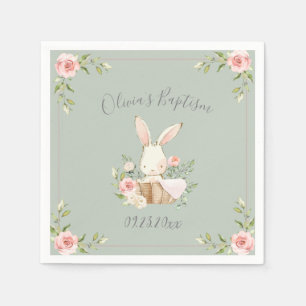 Servilleta De Papel Bunny Rabbit Watercolor Sage Green Baby Shower