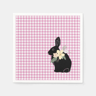 Servilleta De Papel Bunny Silhouette Flowers Pink Houndstoth Easter