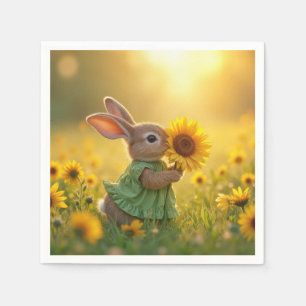 Servilleta De Papel Bunny Sniffing un girasol amarillo
