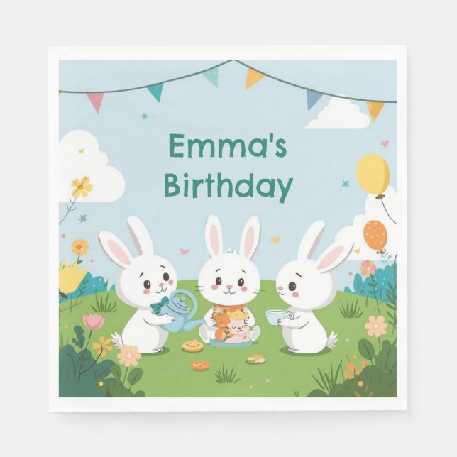 Servilleta De Papel Bunny Tea Party Napkins | Cute Rabbit Birthday (Anverso)