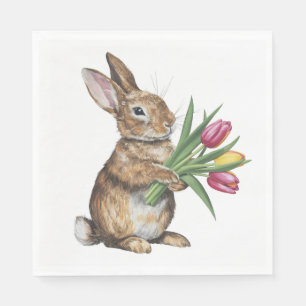 Servilleta De Papel Bunny With Tulip Bouquet