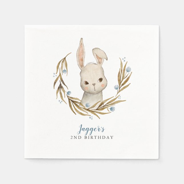 Servilleta De Papel Bunny Woodland Theme Boy Birthday Party (Anverso)