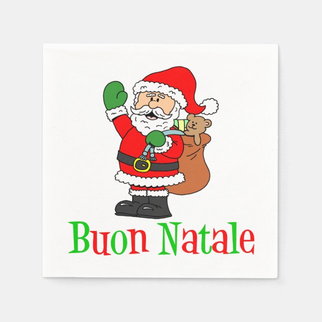 Servilleta De Papel Buon Natale Italiano Feliz Navidad Santa Napkins (Anverso)