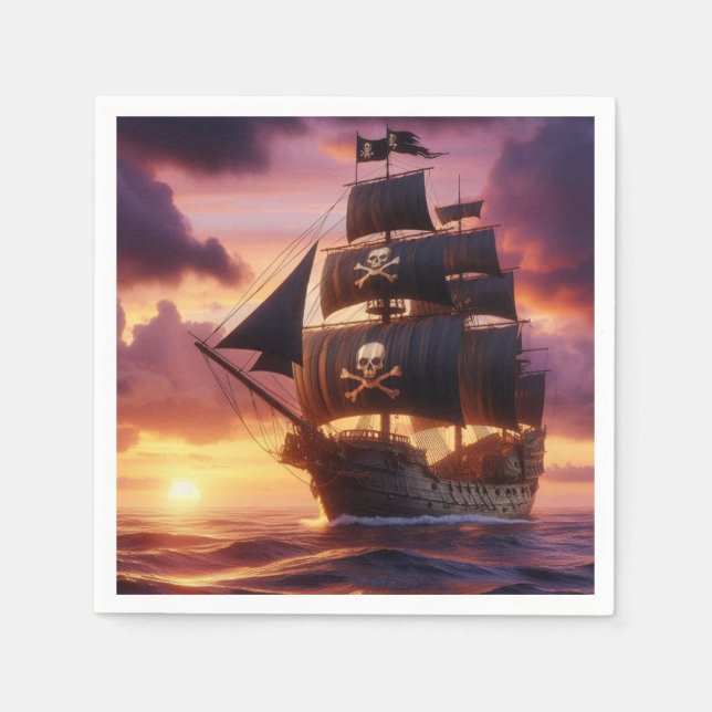 Servilleta De Papel Buque pirata al amanecer (Anverso)
