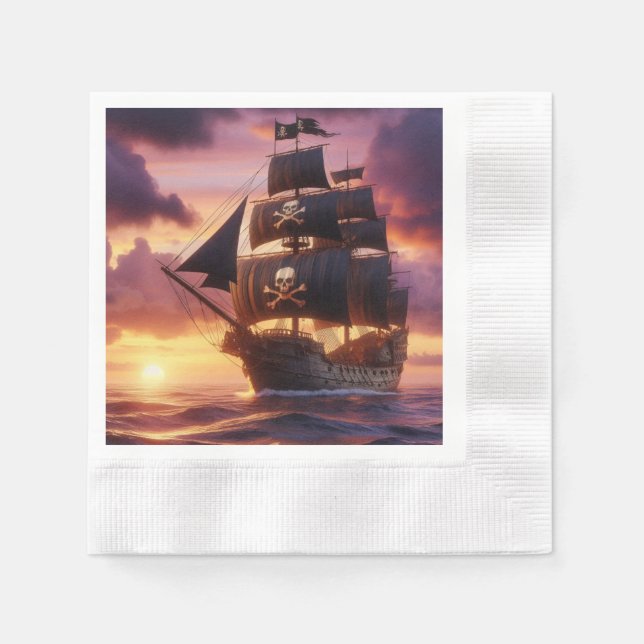 Servilleta De Papel Buque pirata al amanecer (Anverso)