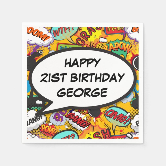 Servilleta De Papel Burbuja de discurso personalizada FELIZ CUMPLEAÑOS (Anverso)
