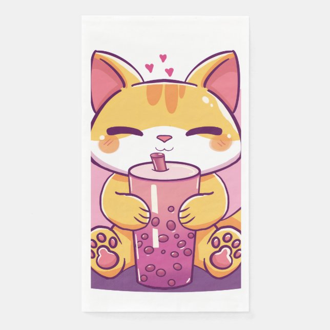 Servilleta De Papel Burbuja de Té Gatito (Anverso)