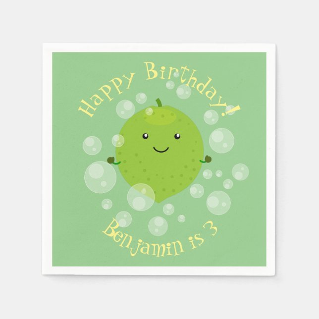 Servilleta De Papel Burbujas de cal verde suave ilustracion personaliz (Anverso)