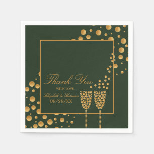 Servilleta De Papel Burbujas de champán de oro - Verde y oro - Boda