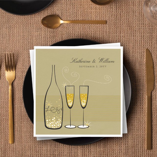 Servilleta De Papel Burbujas de champán dorado Moderno Chic Elegante B (Gold Champagne Bubbles Modern Chic Stylish Wedding Paper Napkins @ fat_fa_tin)