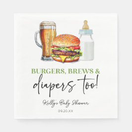 Servilleta De Papel Burgers Brews and Diapers Too! Baby Shower