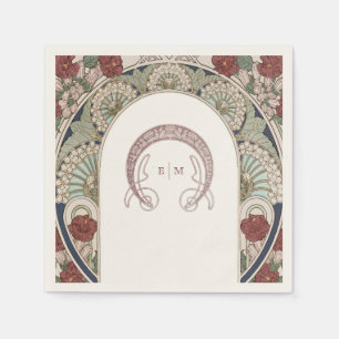 Servilleta De Papel Burgundy Art Nouveau Monogram Iniciales Azul Marin
