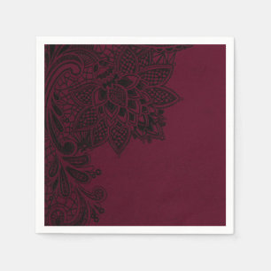 Servilleta De Papel Burgundy Bordeaux Negro Encaje Boda Vintage