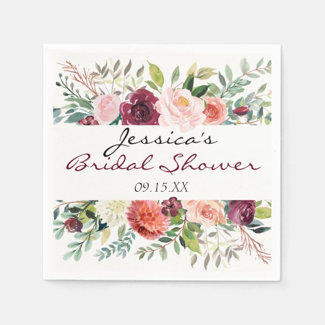 Servilleta De Papel Burgundy Bouquet Napkin floral personalizada (Anverso)