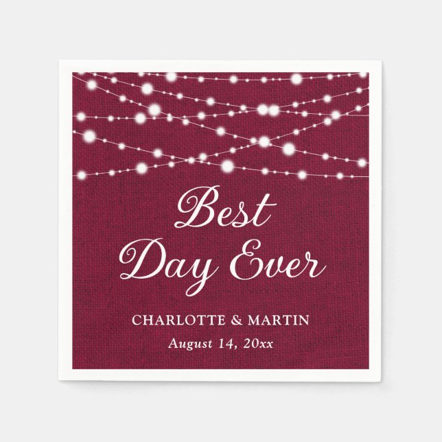 Servilleta De Papel Burgundy Burlap String ilumina a un Boda ruso (Anverso)